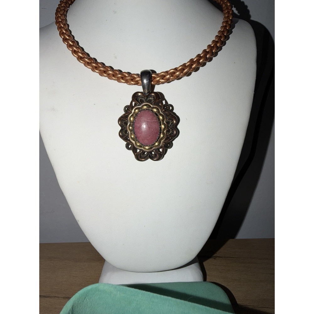 Carolyn Pollack 925 Southwestern Leather Necklace w/ Rhodonite Pendant NEW